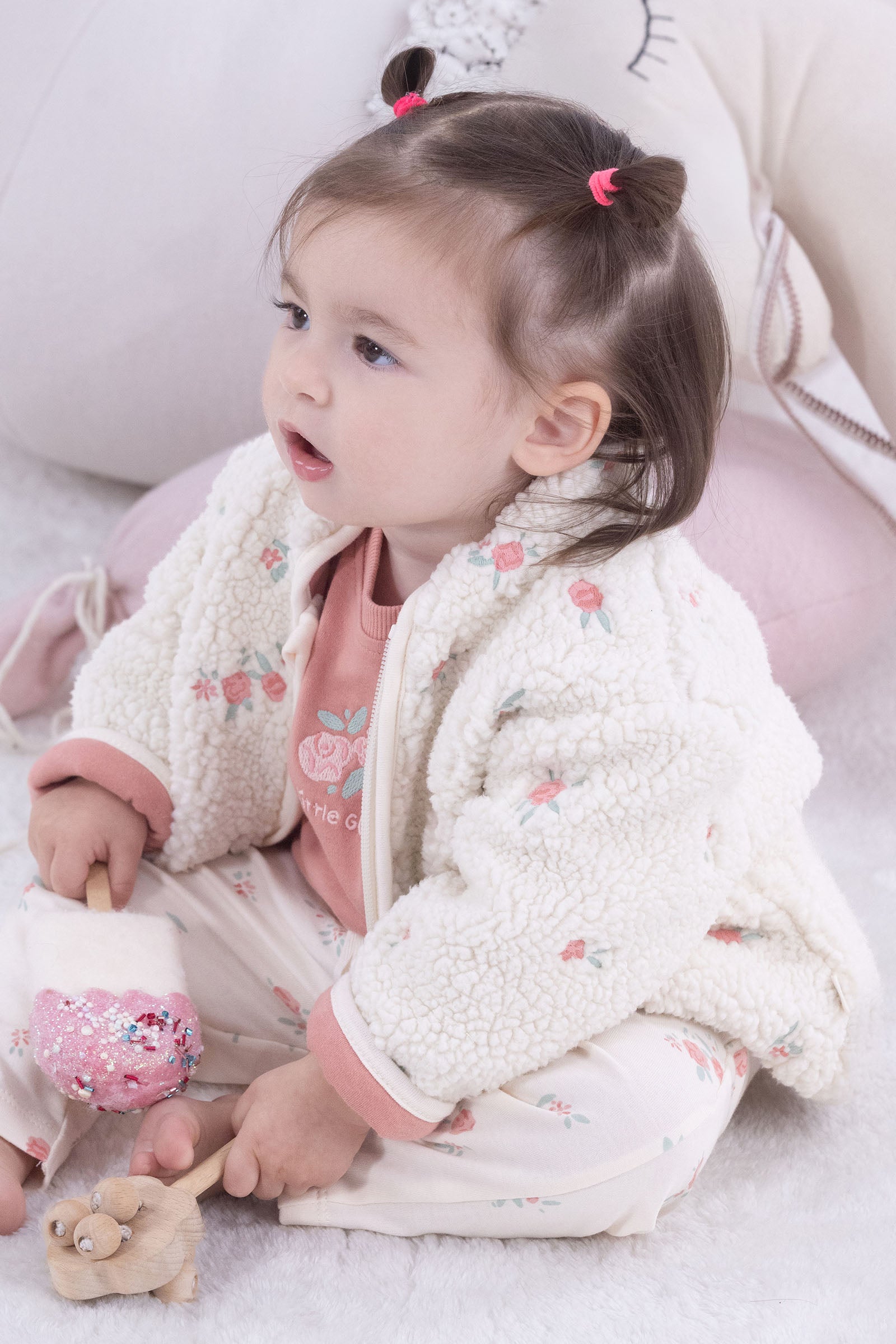 Wellsoft Çiçek Nakışlı Ekru Bebek Ceket Ceket Little Gusto