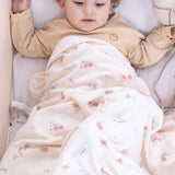 Organik Pamuk Ekru Çiçek Desenli Bebek Battaniyesi Battaniye Little Gusto