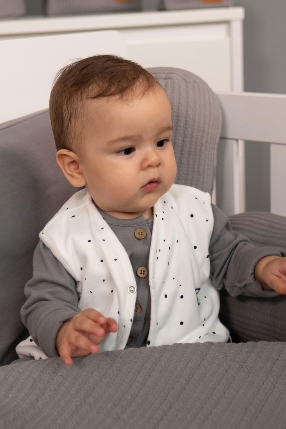 Çift Taraflı Yelek Bebek Cosmos Beyaz Organik Pamuk - Little Gusto - 