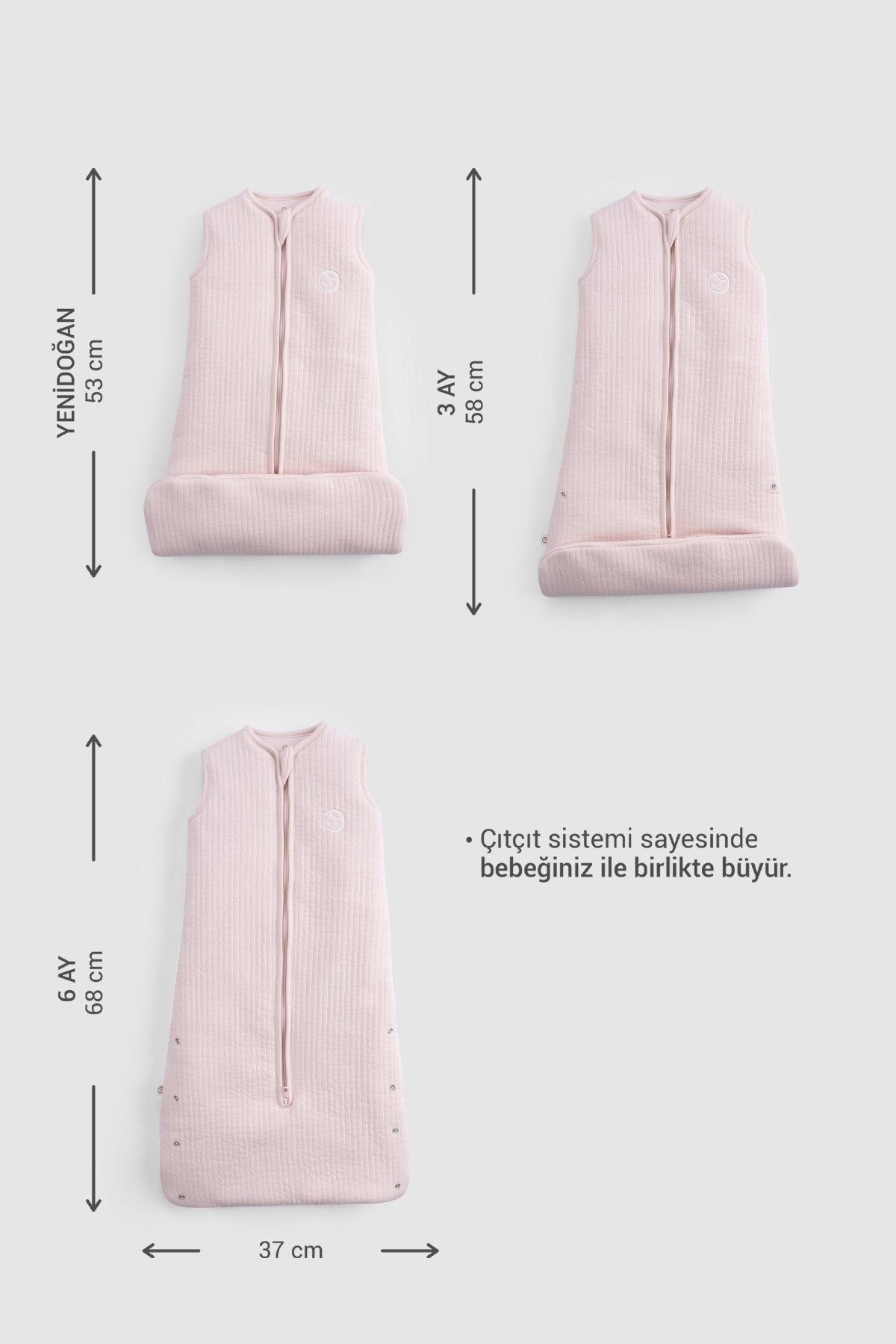 Elyaf Dolgulu Kapitone Pembe Uyku Tulumu 0-6 Ay - Little Gusto