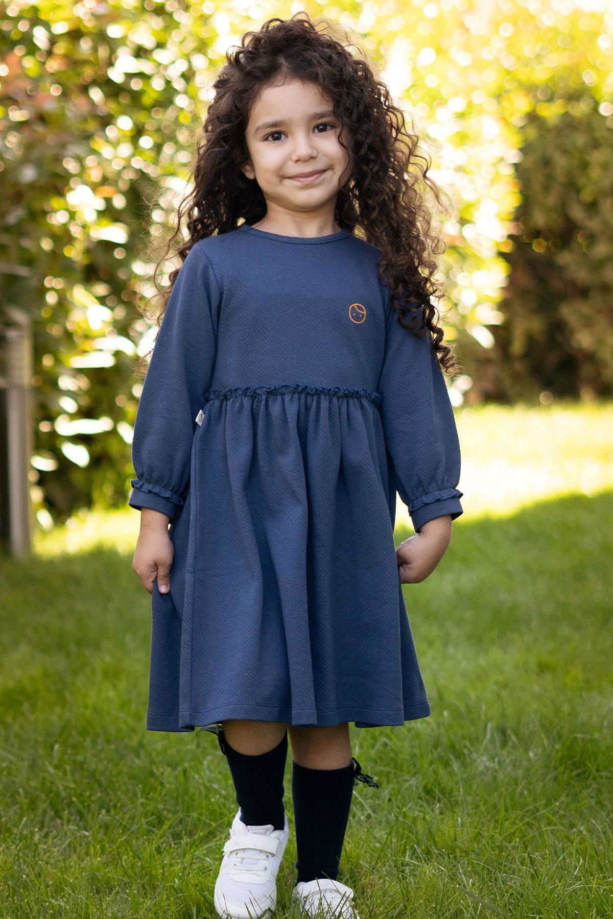 Fırfırlı Elbise Bebek Lacivert Organik Pamuk - Little Gusto - 