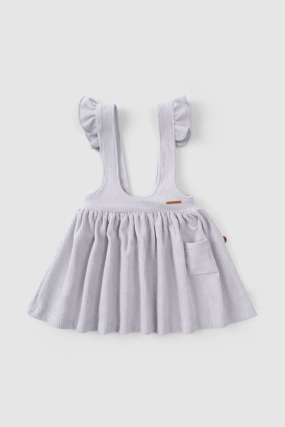 Fitilli Kadife Bebek Gri Jile Elbise - Little Gusto