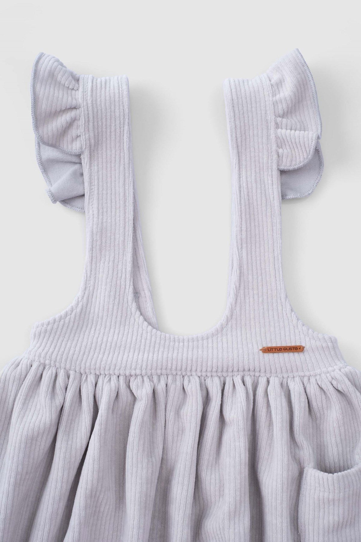 Fitilli Kadife Bebek Gri Jile Elbise - Little Gusto