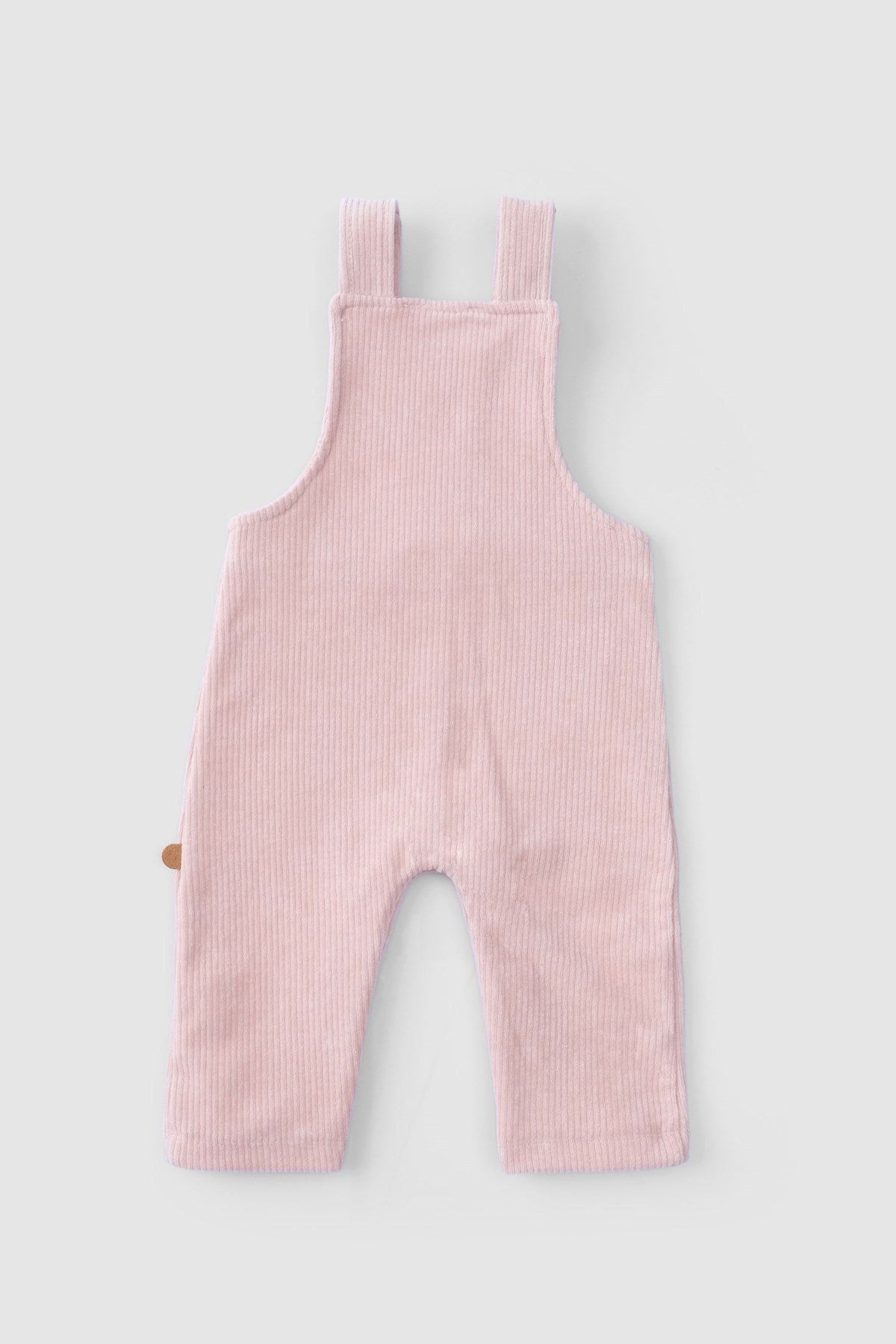Fitilli Kadife Bebek Salopet Pembe - Little Gusto