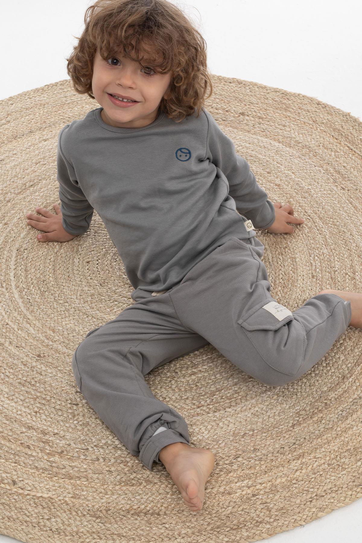 Jogger Pantolon Çocuk Gri Organik Pamuk - Little Gusto - Çocuk Pantolon