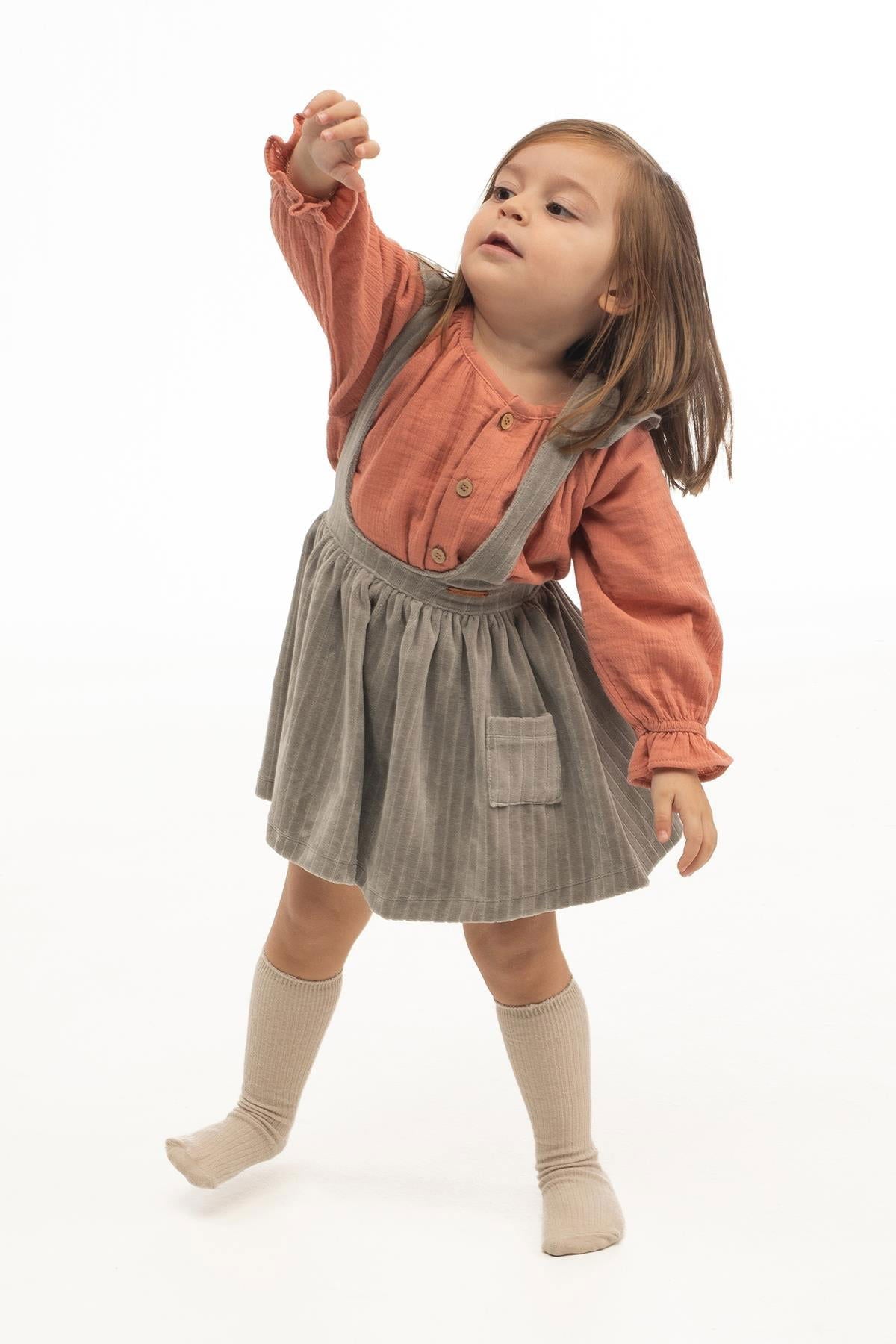 Kadife Jile Elbise Bebek Gri - Little Gusto