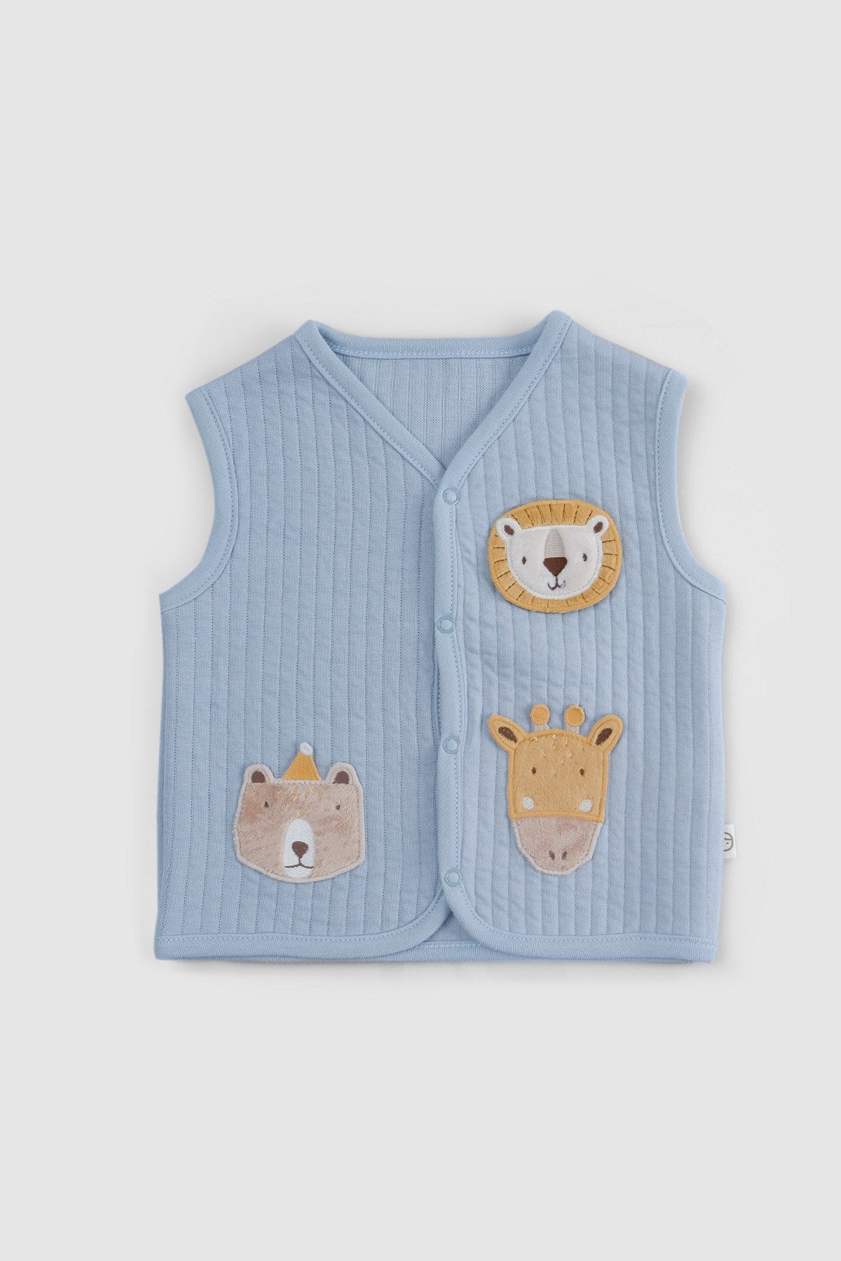 Kapitone Animal Aplikeli Mavi Bebek Yelek - Little Gusto