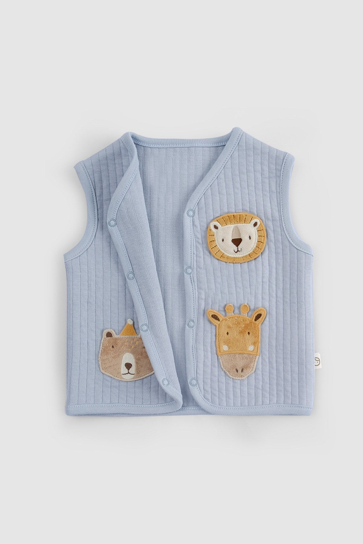 Kapitone Animal Aplikeli Mavi Bebek Yelek - Little Gusto