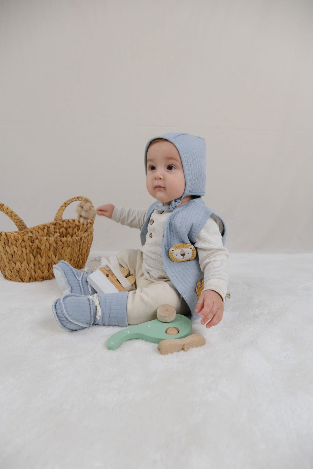 Kapitone Animal Aplikeli Mavi Bebek Yelek - Little Gusto