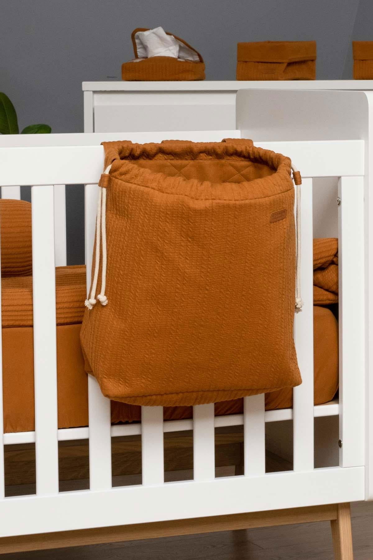 Kapitone Yatak Yanı Oyuncak Sepeti Kiremit - Little Gusto - Bebek Organizer Çanta