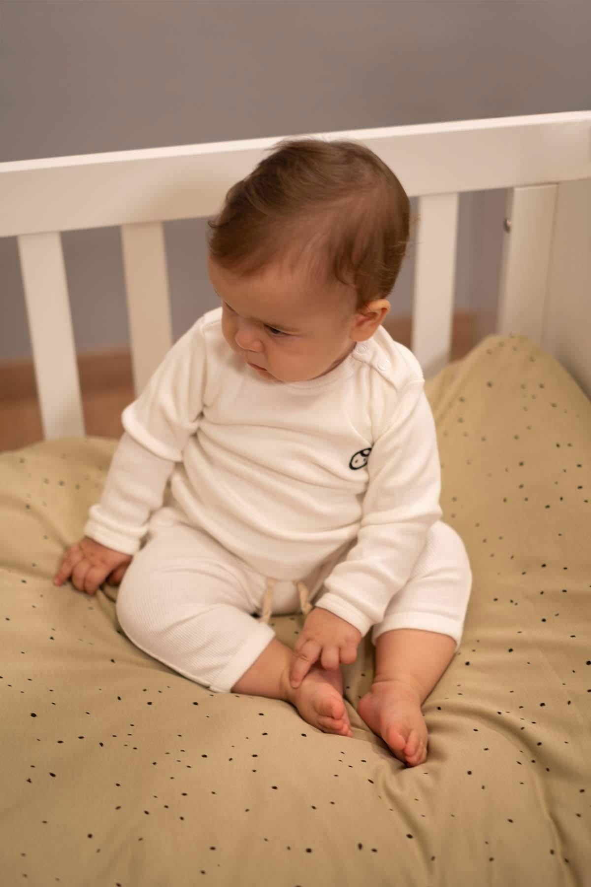 Kaşkorse Takım Bebek Beyaz Organik Pamuk - Little Gusto - Bebek Takımları