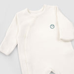 Kendinden Eldivenli Organik Pamuk Patikli Beyaz Tulum - Little Gusto