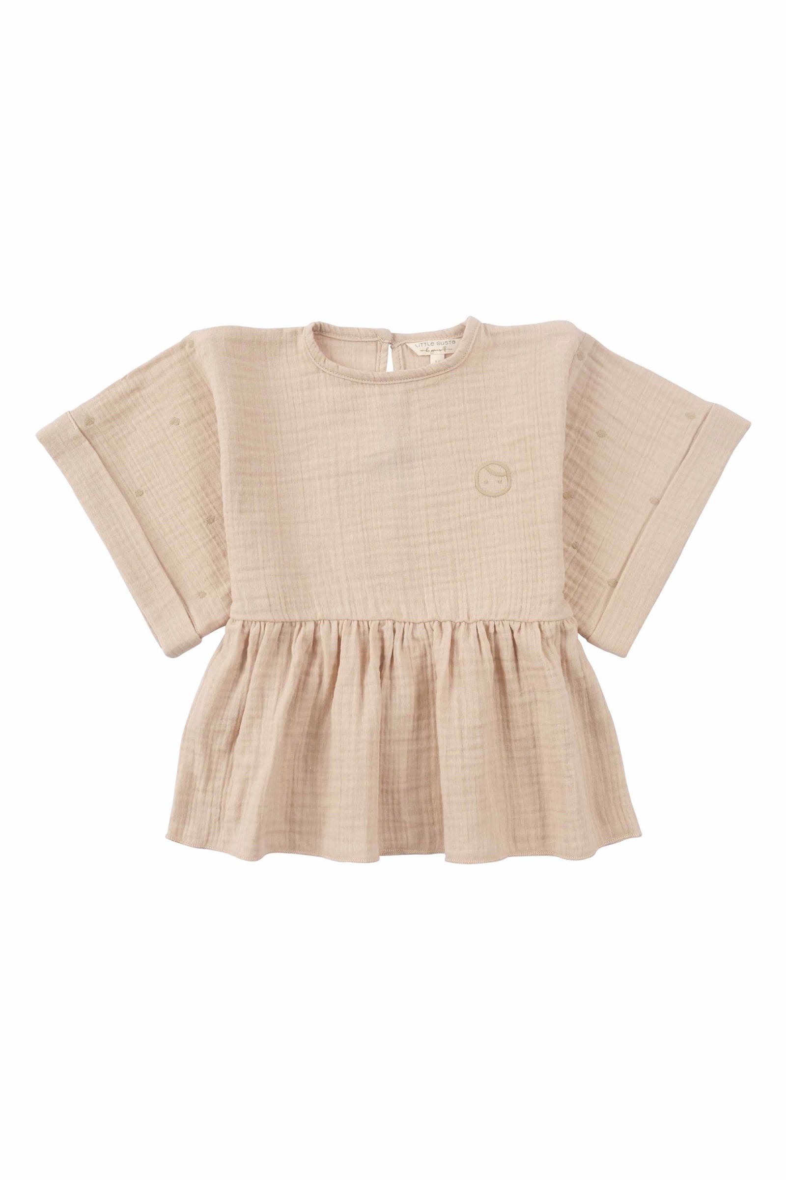 Kimono Kollu Çocuk Bluz Bej Organik Pamuk - Little Gusto - Bluz