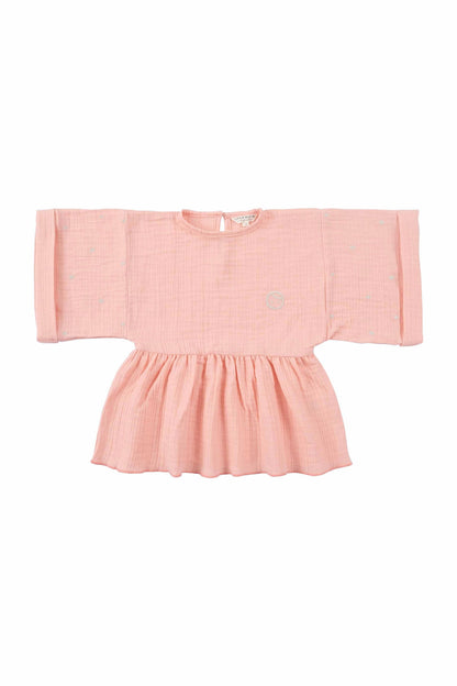 Kimono Kollu Çocuk Bluz Pembe Organik Pamuk - Little Gusto - 