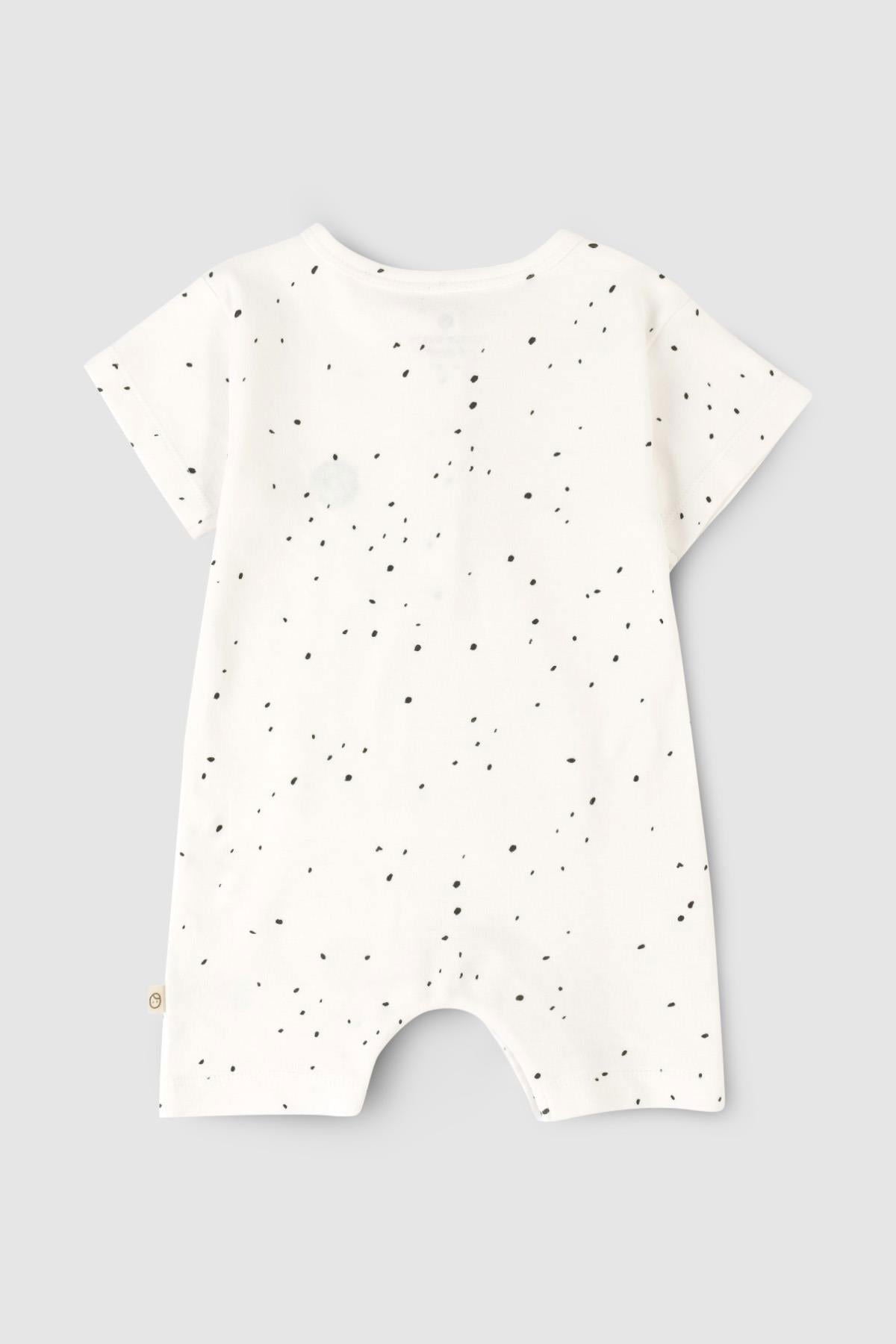 Kısa Kollu Bebek Şort Tulum Beyaz Dots Organik Pamuk - Little Gusto - 