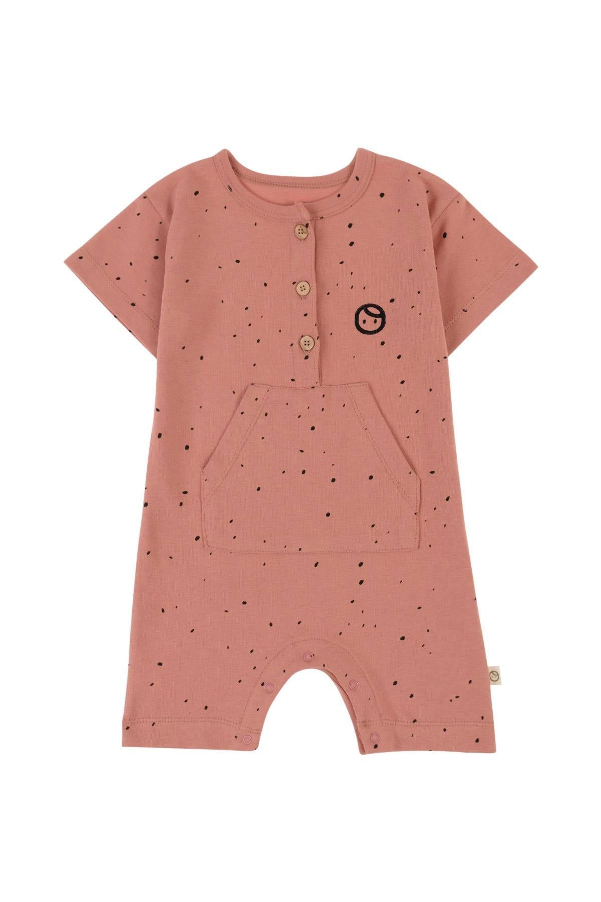 Kısa Kollu Bebek Şort Tulum Pembe Dots Organik Pamuk - Little Gusto - 