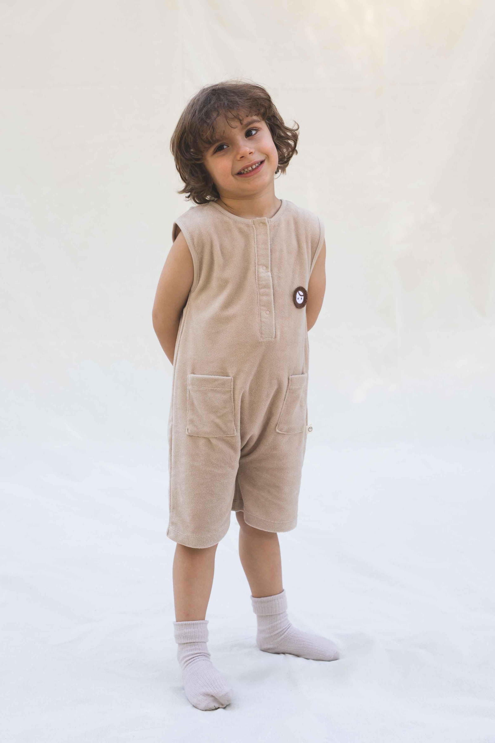 Kolsuz Şort Bej Tulum - Little Gusto - Bebek Tulum ve Salopet
