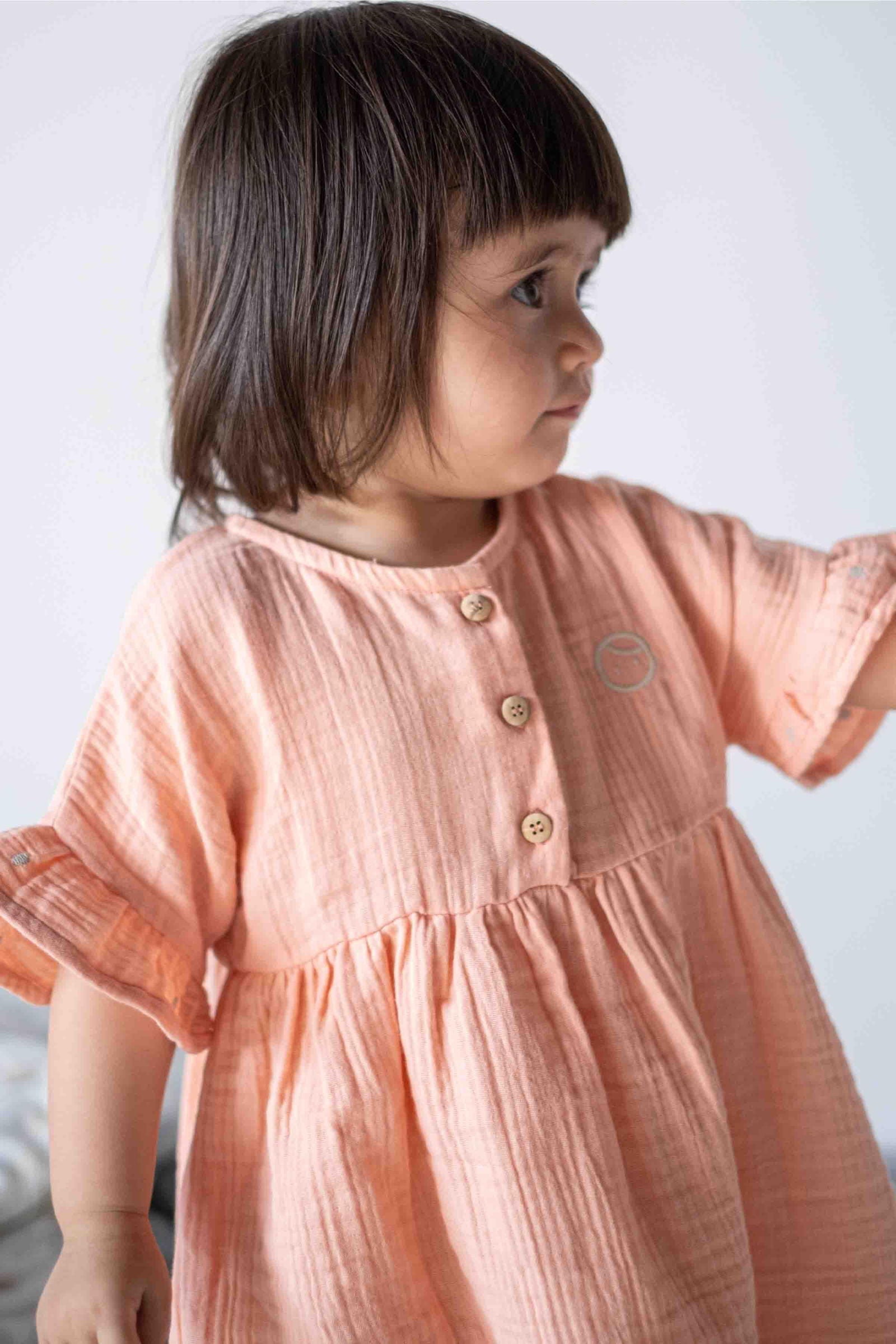 Müslin Elbise Pembe Organik Pamuk - Little Gusto - Çocuk Elbise