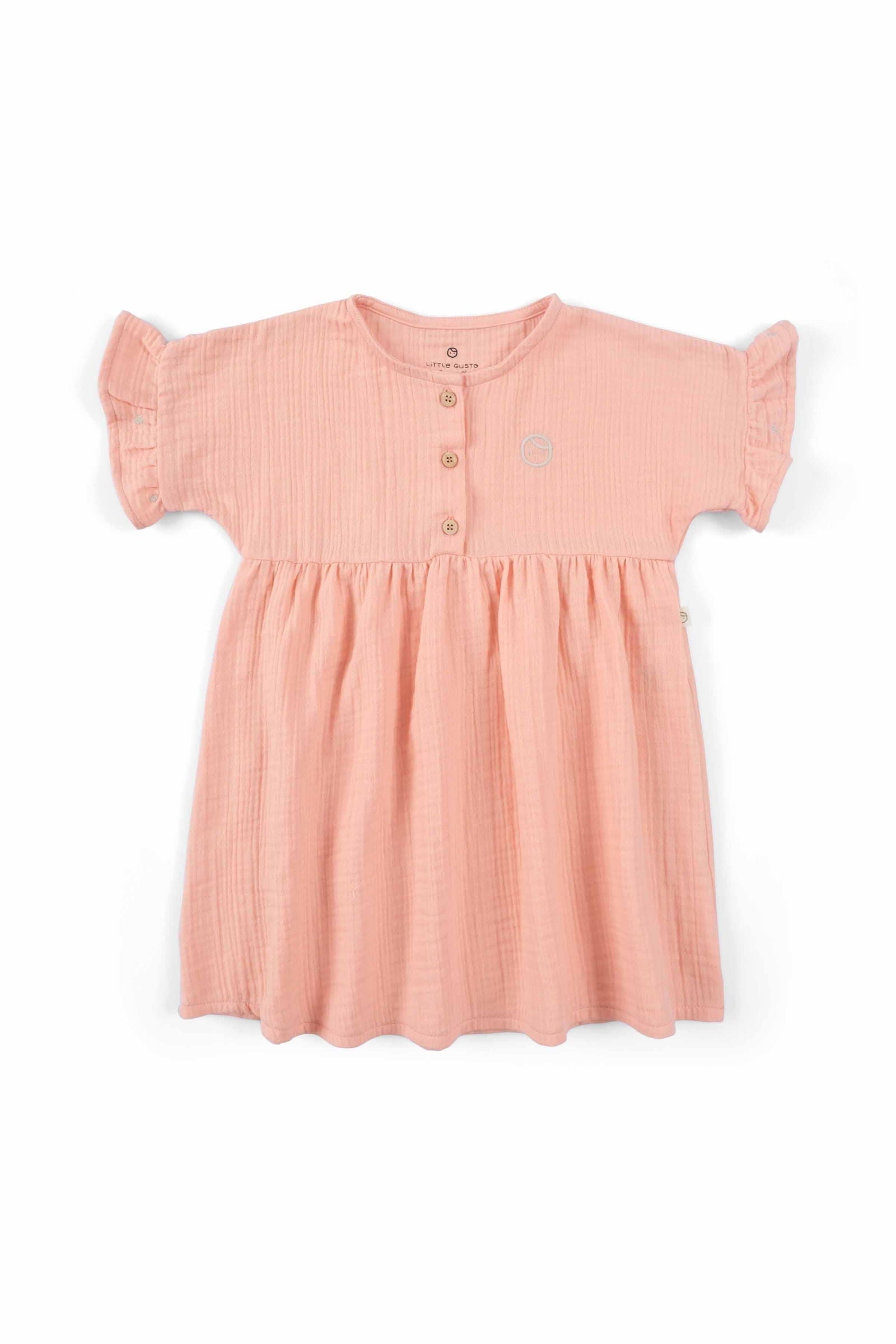 Müslin Elbise Pembe Organik Pamuk - Little Gusto - 