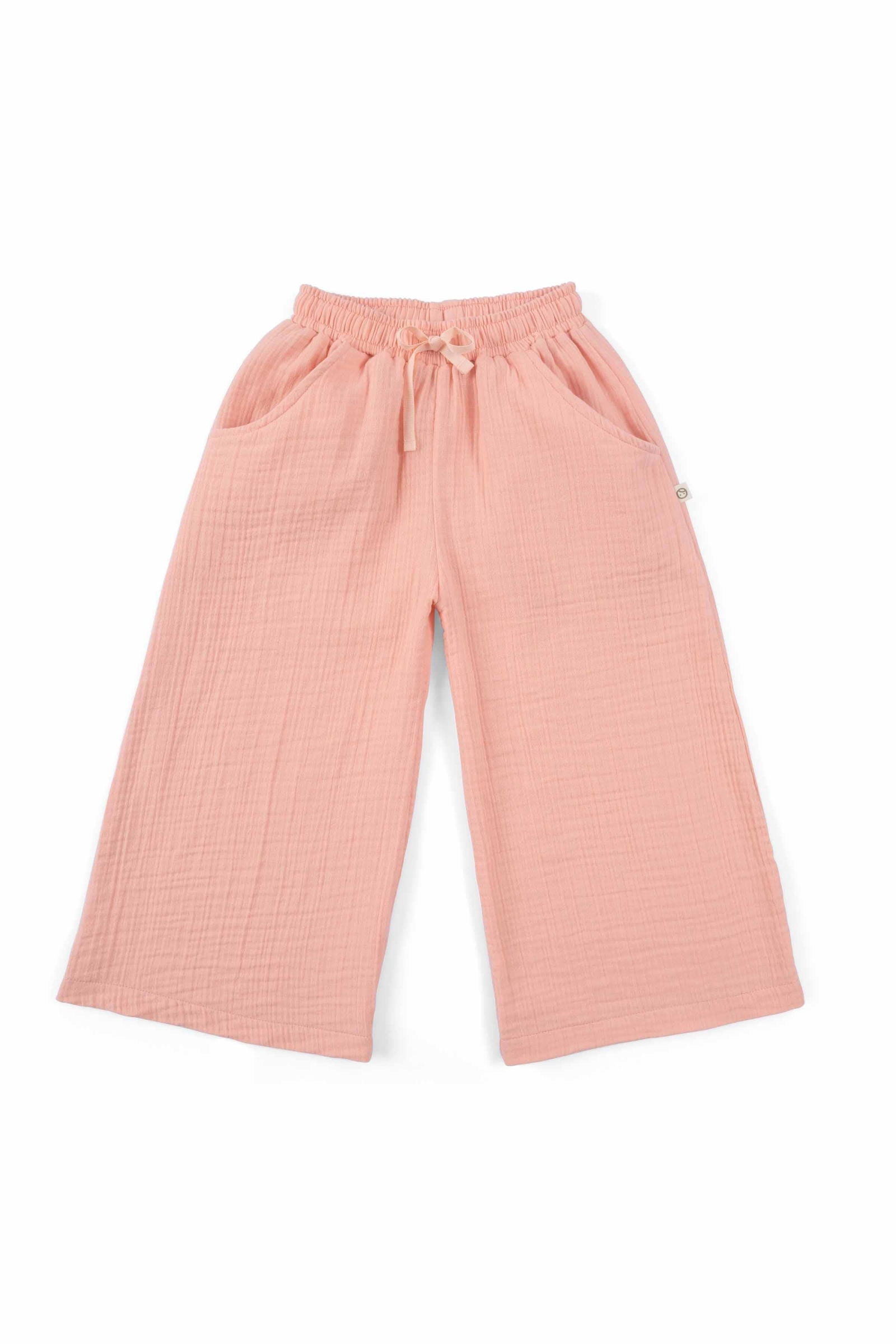 Müslin Palazzo Çocuk Pantolon Pembe Organik Pamuk - Little Gusto - Çocuk Pantolon