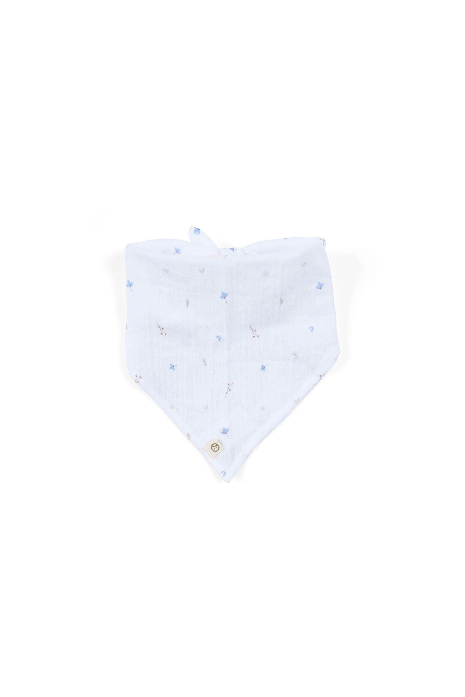 Müslin Üçgen Fular Bandana Beyaz Çiçekli Organik - Little Gusto - 