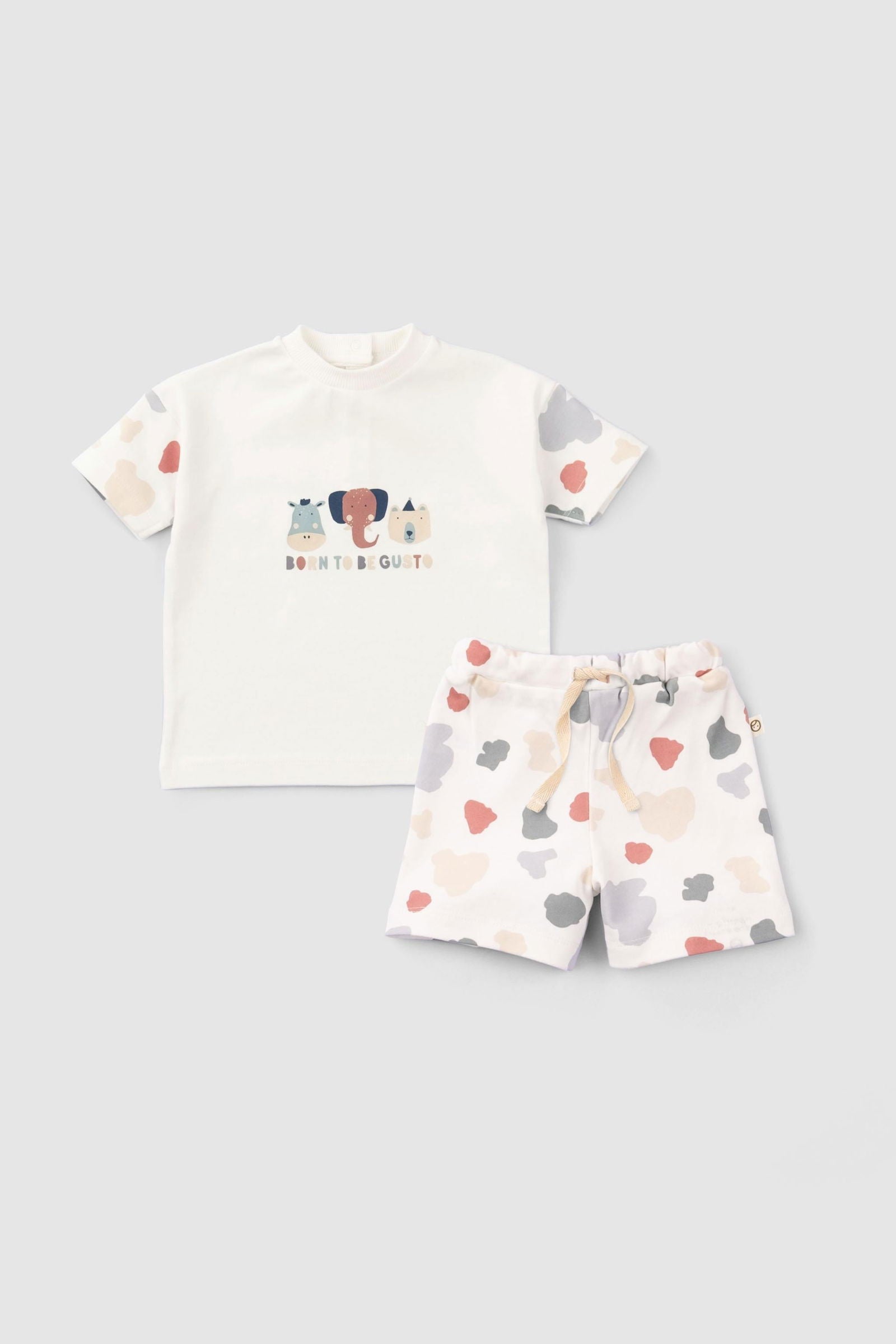Organik Pamuk Bebek Şort Takım Animal Desenli - Little Gusto - 