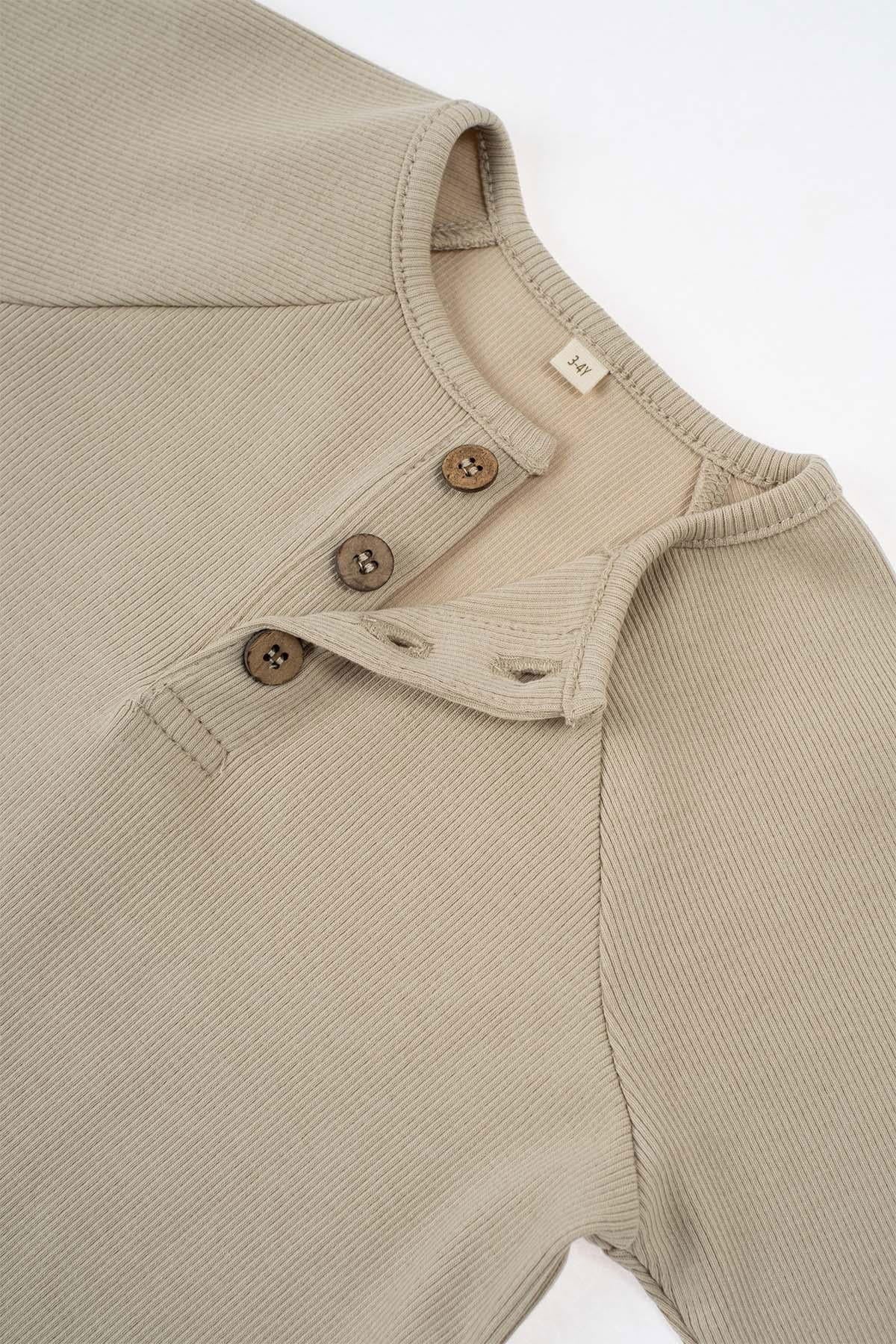 Organik Pamuk Çocuk Kaşkorse Bej Sweatshirt - Little Gusto - 