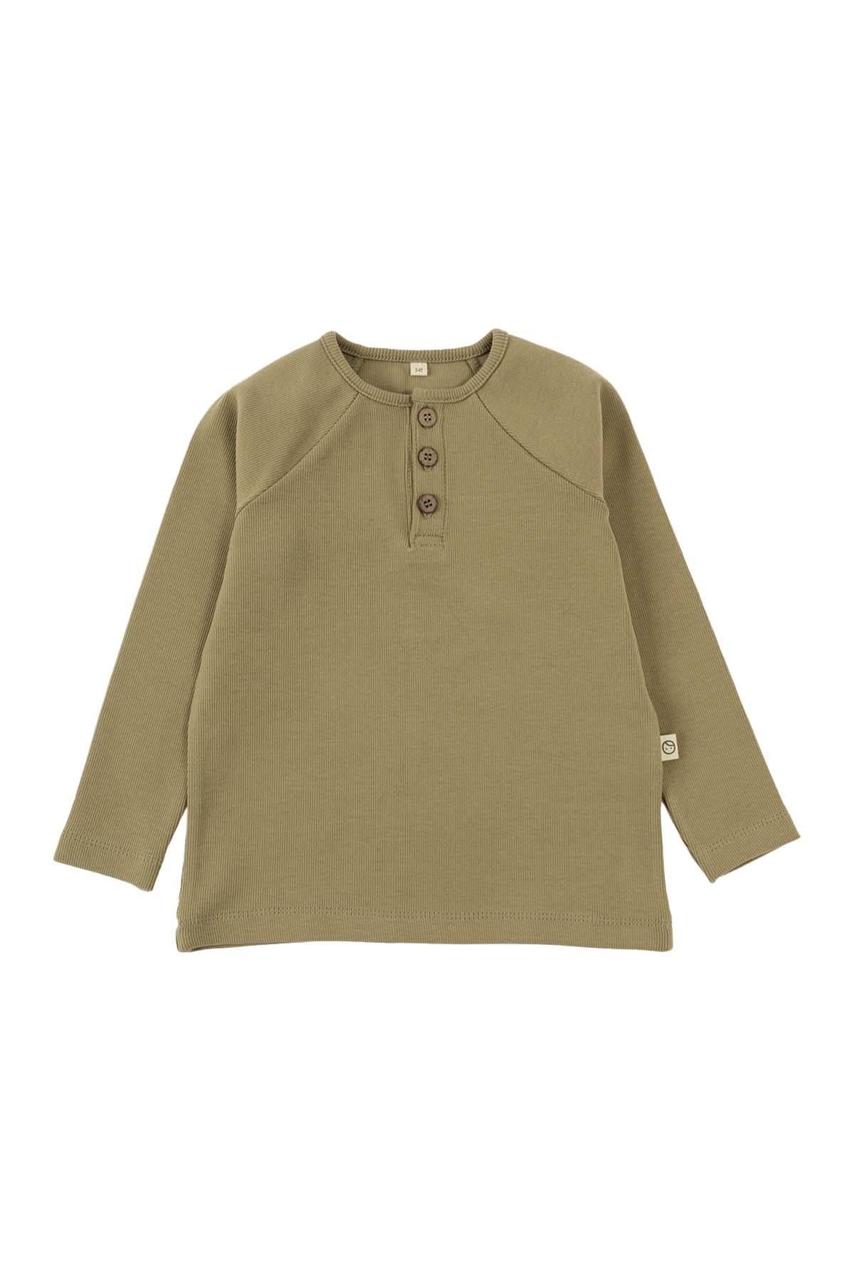Organik Pamuk Çocuk Kaşkorse Haki Sweatshirt - Little Gusto - 