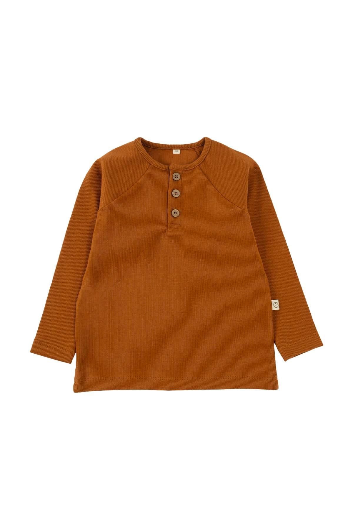 Organik Pamuk Çocuk Kaşkorse Kiremit Sweatshirt - Little Gusto - Çocuk Sweat