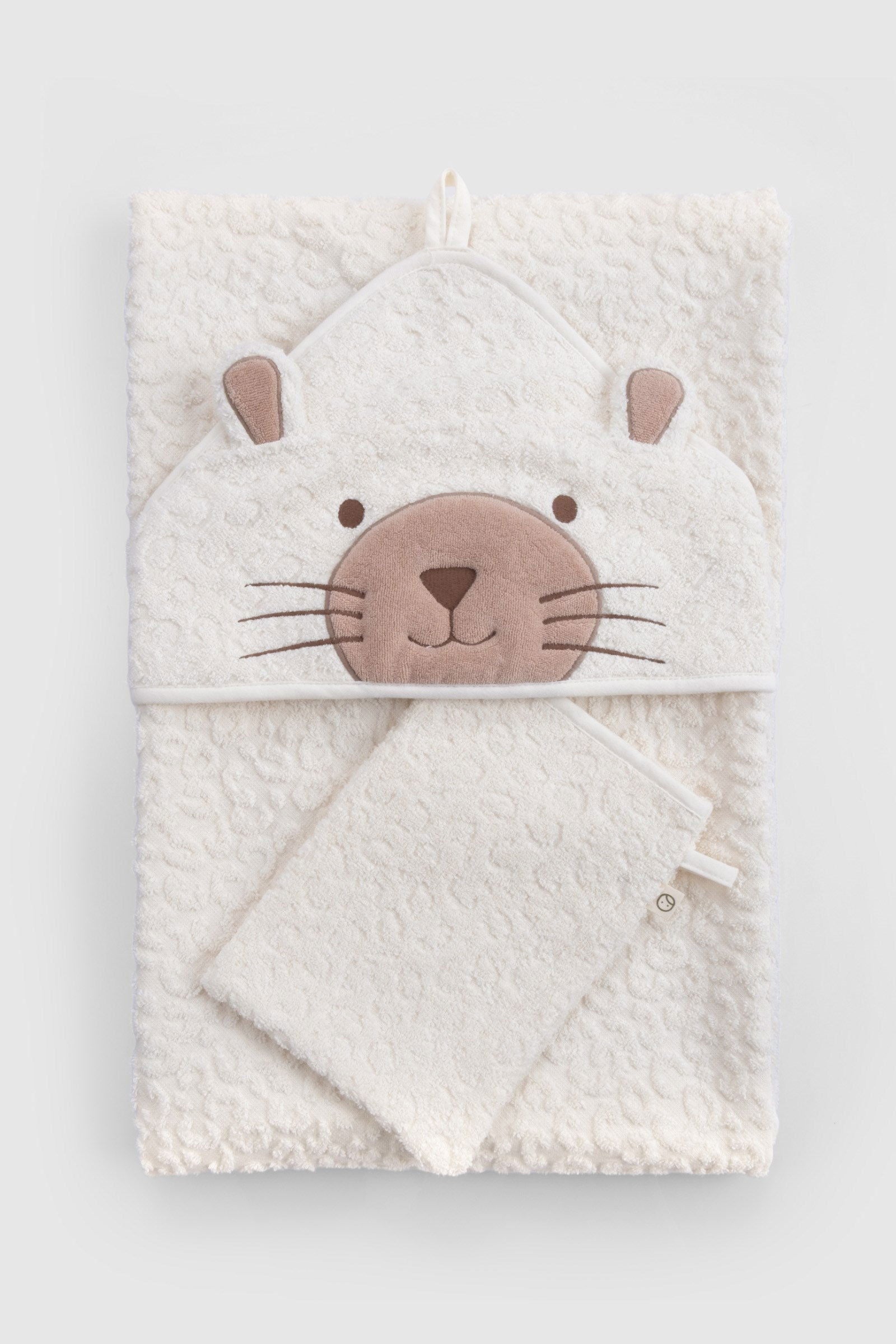 Organik Pamuk Ekru Leopar Havlu Kundak Seti - Little Gusto