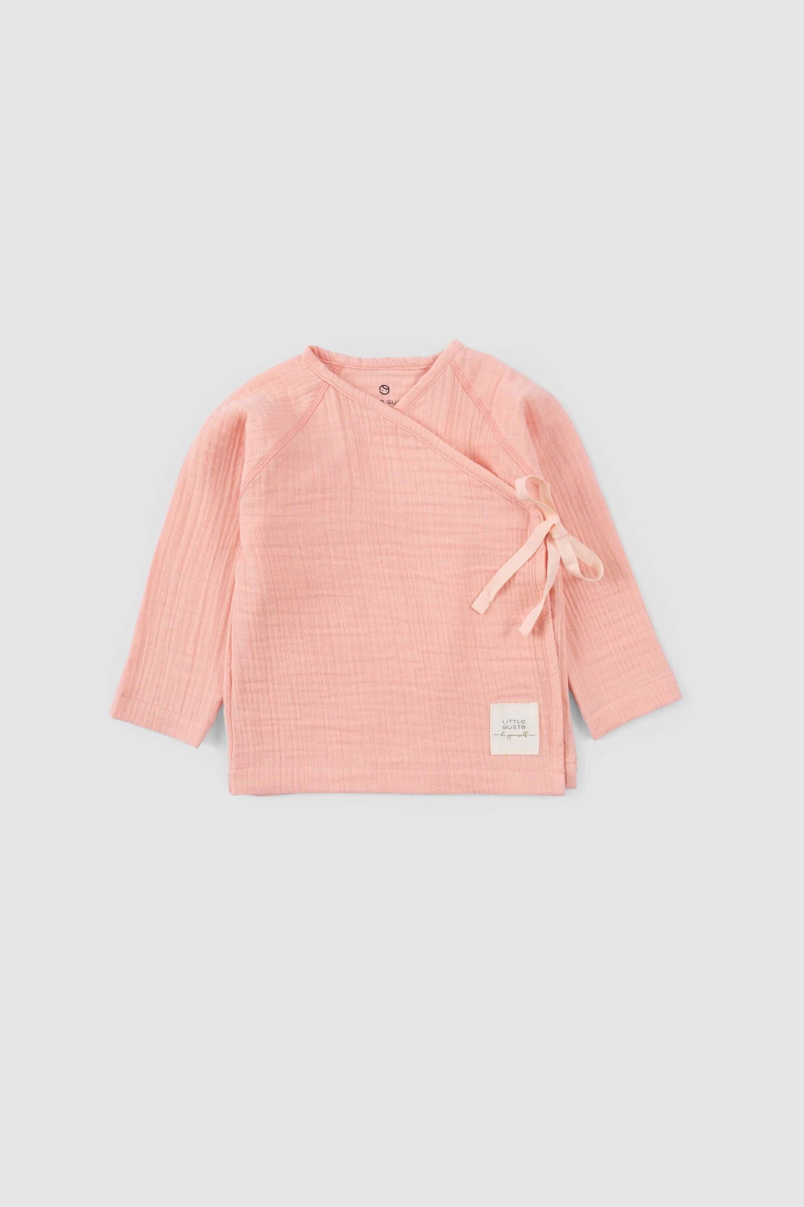 Organik Pamuk Kruvaze Yaka Müslin Pembe Bebek Ceketi - Little Gusto - Bebek Ceket