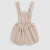 Organik Pamuk Müslin Bebek Bej Bloomerlı Şort Salopet - Little Gusto - 