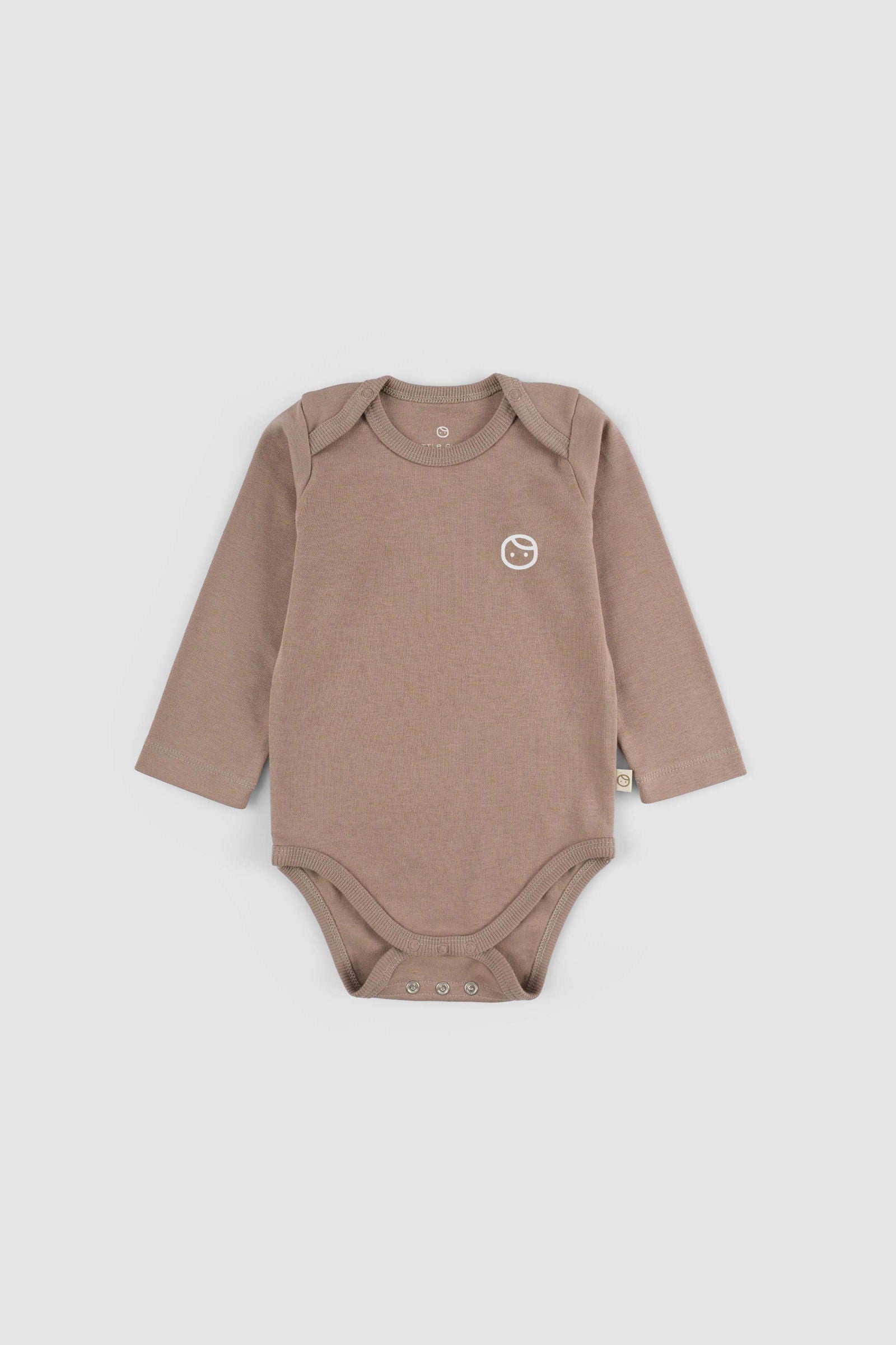 Organik Pamuk Uzun Kollu Ayarlanabilir Çıtçıtlı Kahve Zıbın - Little Gusto - Bebek Zıbın ve Body