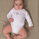 Organik Pamuk Uzun Kollu Ayarlanabilir Çıtçıtlı Planet Gusto Beyaz Zıbın - Little Gusto - Bebek Zıbın ve Body