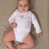 Organik Pamuk Uzun Kollu Ayarlanabilir Çıtçıtlı Planet Gusto Beyaz Zıbın - Little Gusto - Bebek Zıbın ve Body