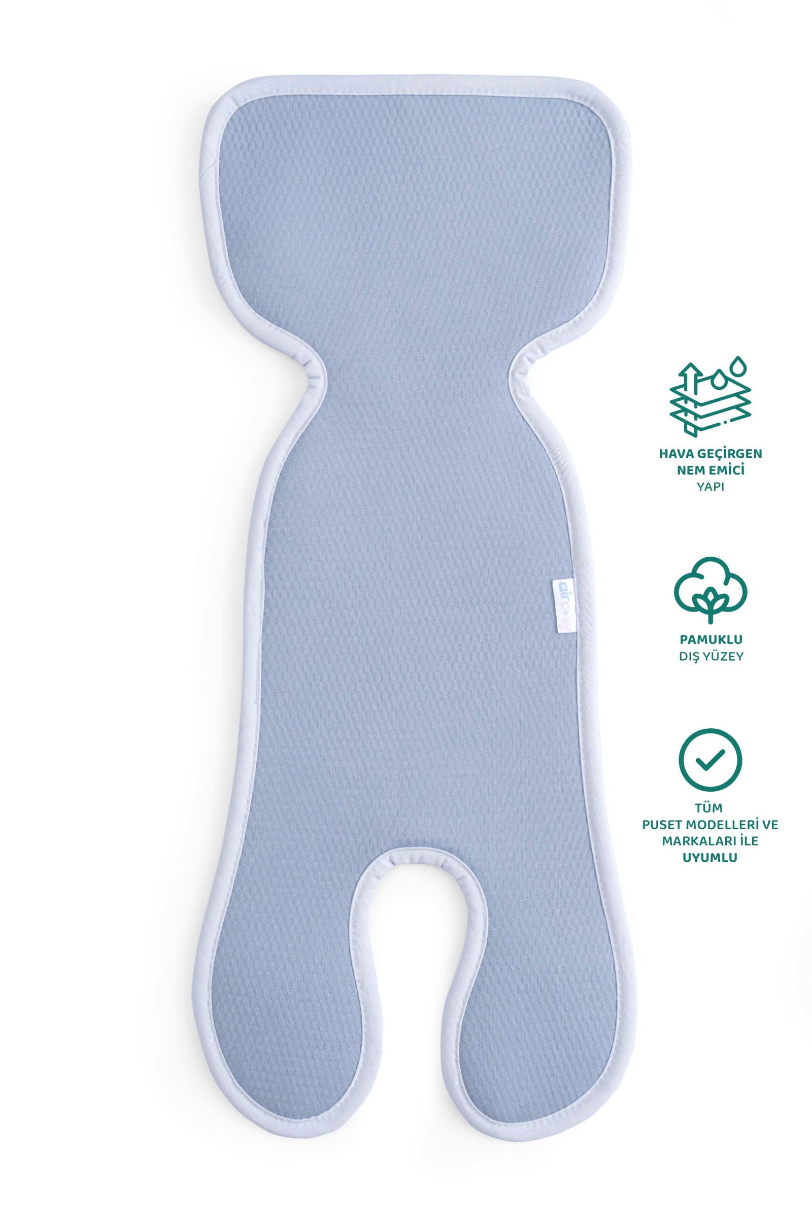 Pamuklu Bebek Oto Koltuğu Minderi 1-3 Yaş 9-18 Kg Dusty Blue - Little Gusto - Oto Koltuğu Minderi