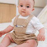 Organik Pamuk Müslin Bebek Bej Bloomerlı Şort Salopet