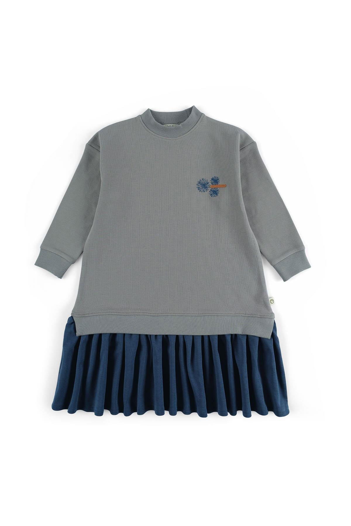 Sweat Elbise Çocuk Gri Organik Pamuk - Little Gusto - 