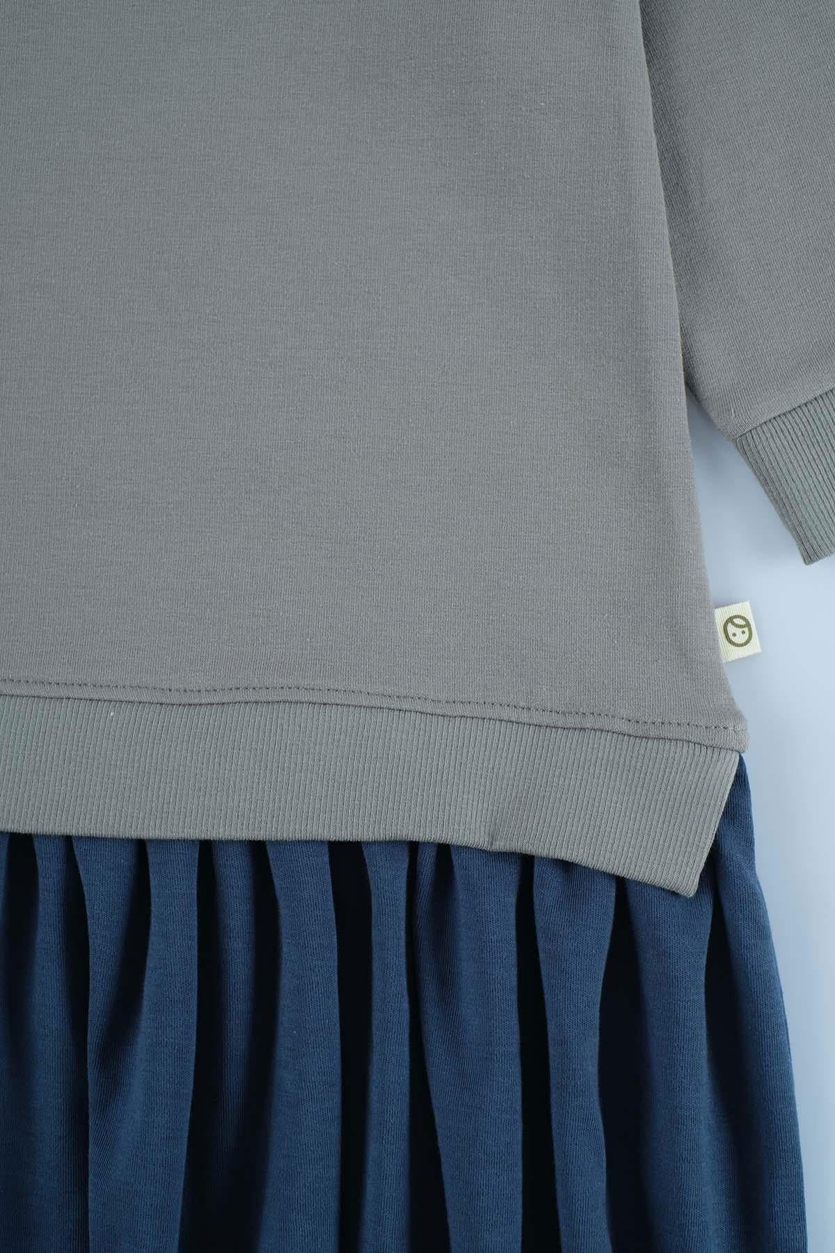 Sweat Elbise Çocuk Gri Organik Pamuk - Little Gusto - 