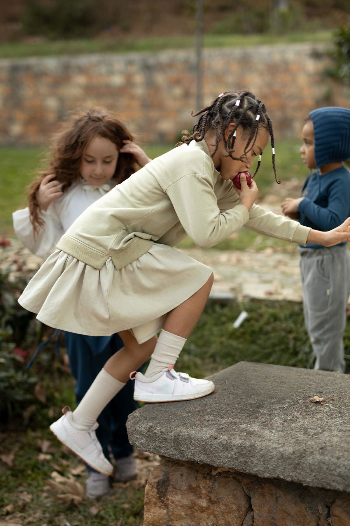 Sweat Elbise Çocuk Haki Organik Pamuk - Little Gusto - 