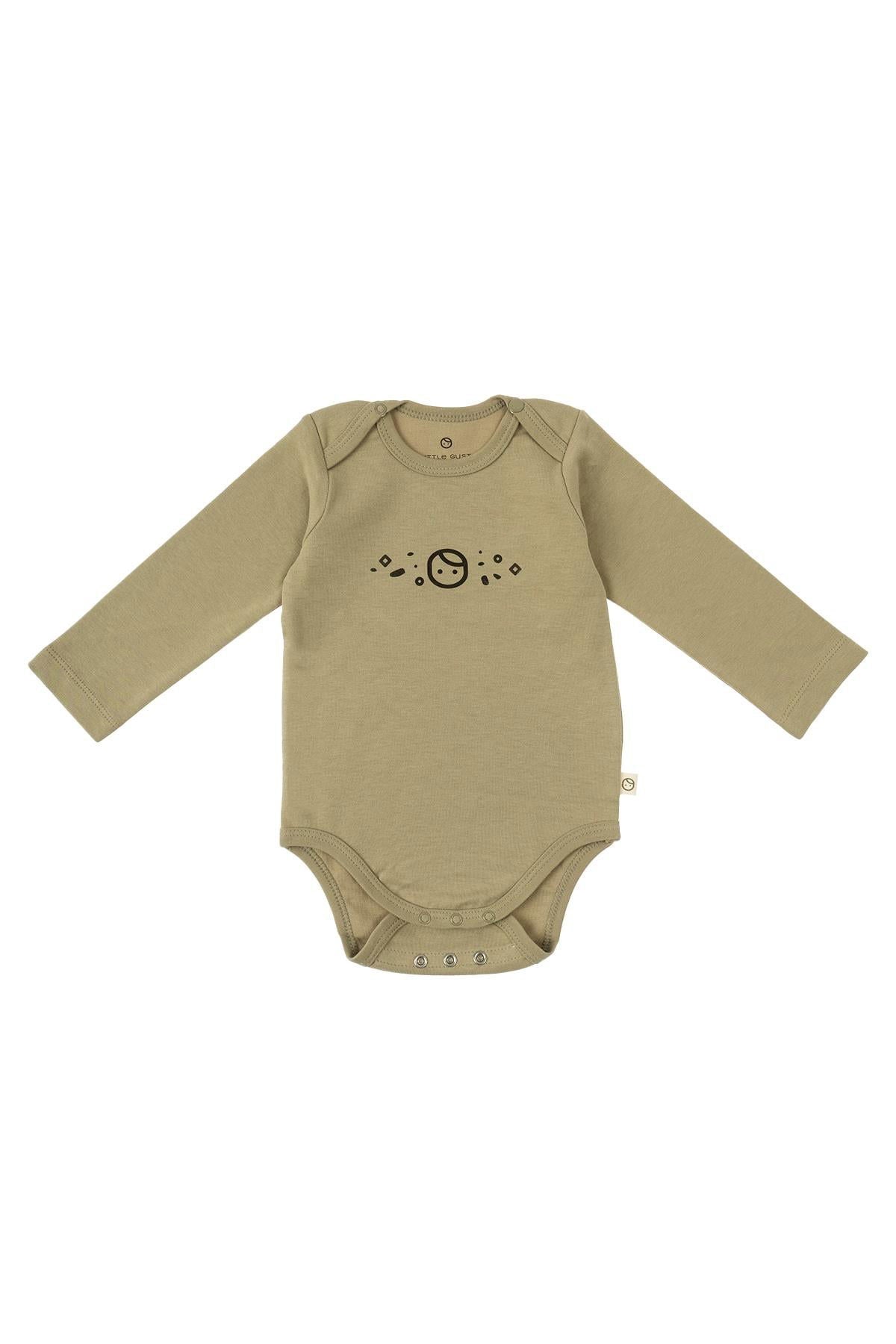 Uzun Kollu Ayarlanabilir Çıtçıtlı Zıbın Haki Organik Pamuk Planet Gusto - Little Gusto - Bebek Zıbın ve Body