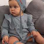 Uzun Kollu Fırfırlı Ayarlanabilir Çıtçıtlı Zıbın Açık Mavi Organik Pamuk - Little Gusto - Bebek Zıbın ve Body