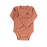 Uzun Kollu Fırfırlı Ayarlanabilir Çıtçıtlı Zıbın Cosmos Pembe Organik Pamuk - Little Gusto - Bebek Zıbın ve Body