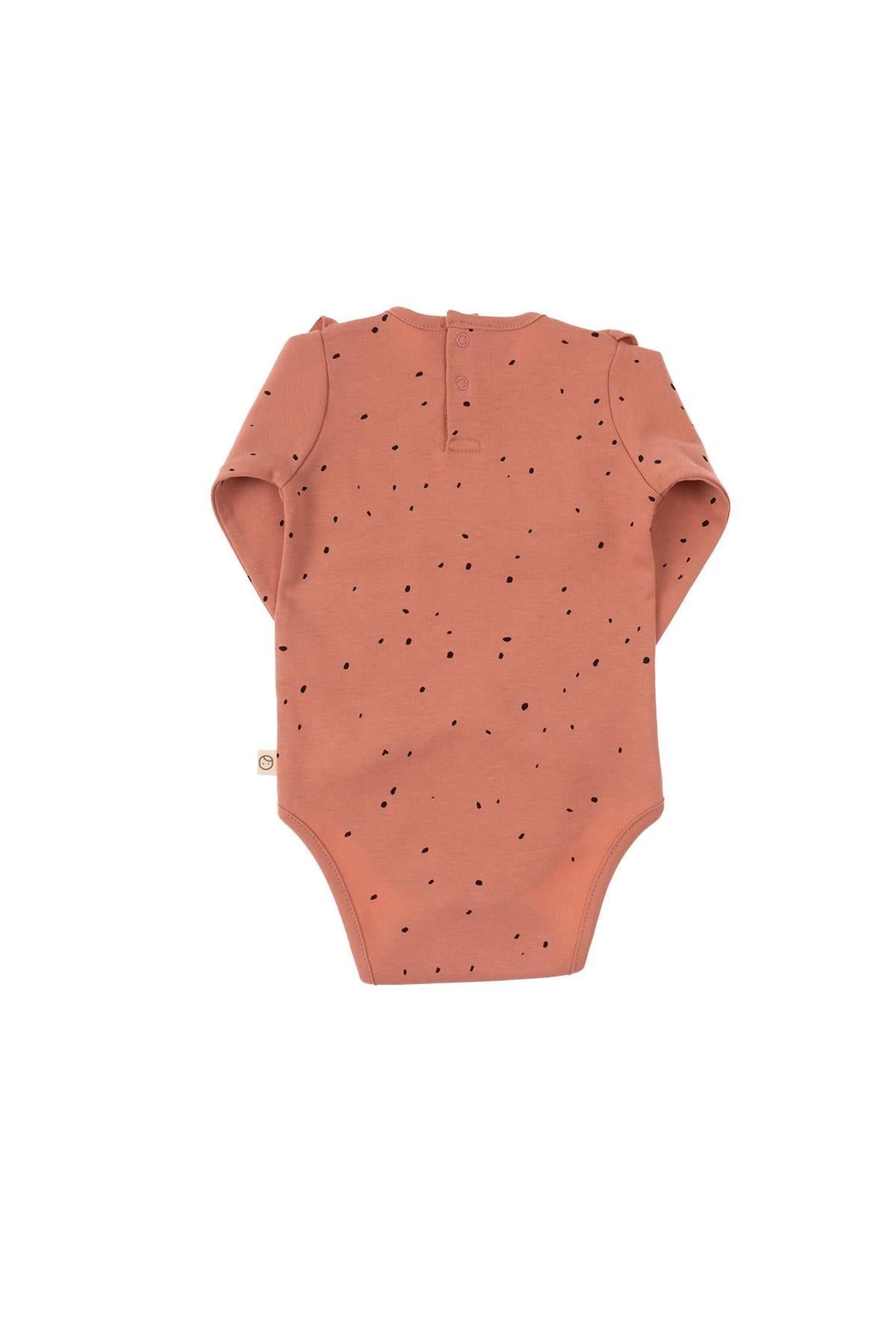 Uzun Kollu Fırfırlı Ayarlanabilir Çıtçıtlı Zıbın Cosmos Pembe Organik Pamuk - Little Gusto - 