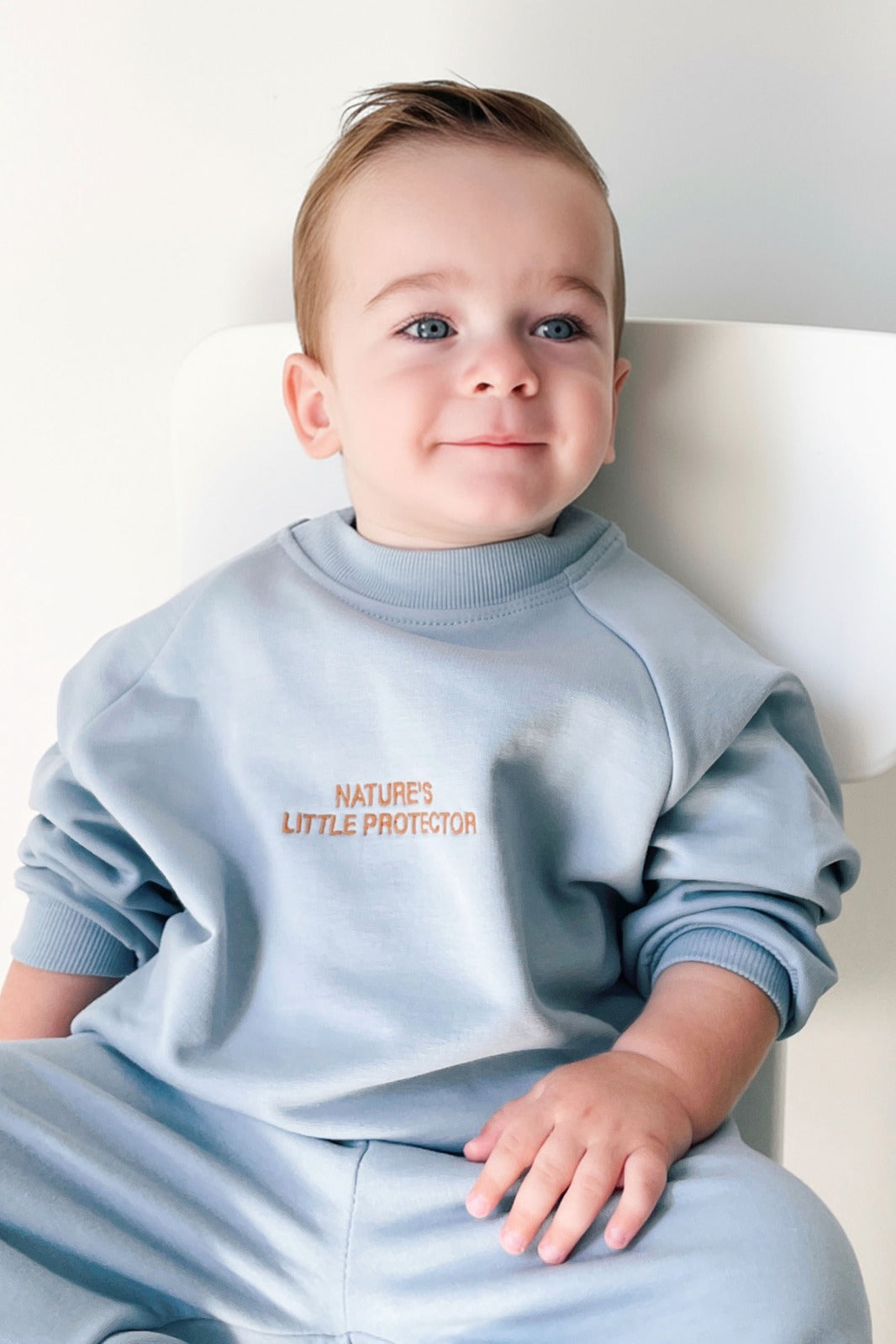 Organik Pamuklu İçi Tüylü Mavi Bebek Takımı Takım Little Gusto