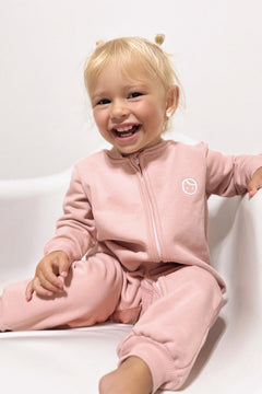 Organik Pamuklu Pembe Fermuarlı Bebek Tulumu