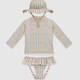 UV Korumalı Uzun Kollu Şapkalı Kız Bebek Mayo Seti Orange Oasis Mayo Sand Mother