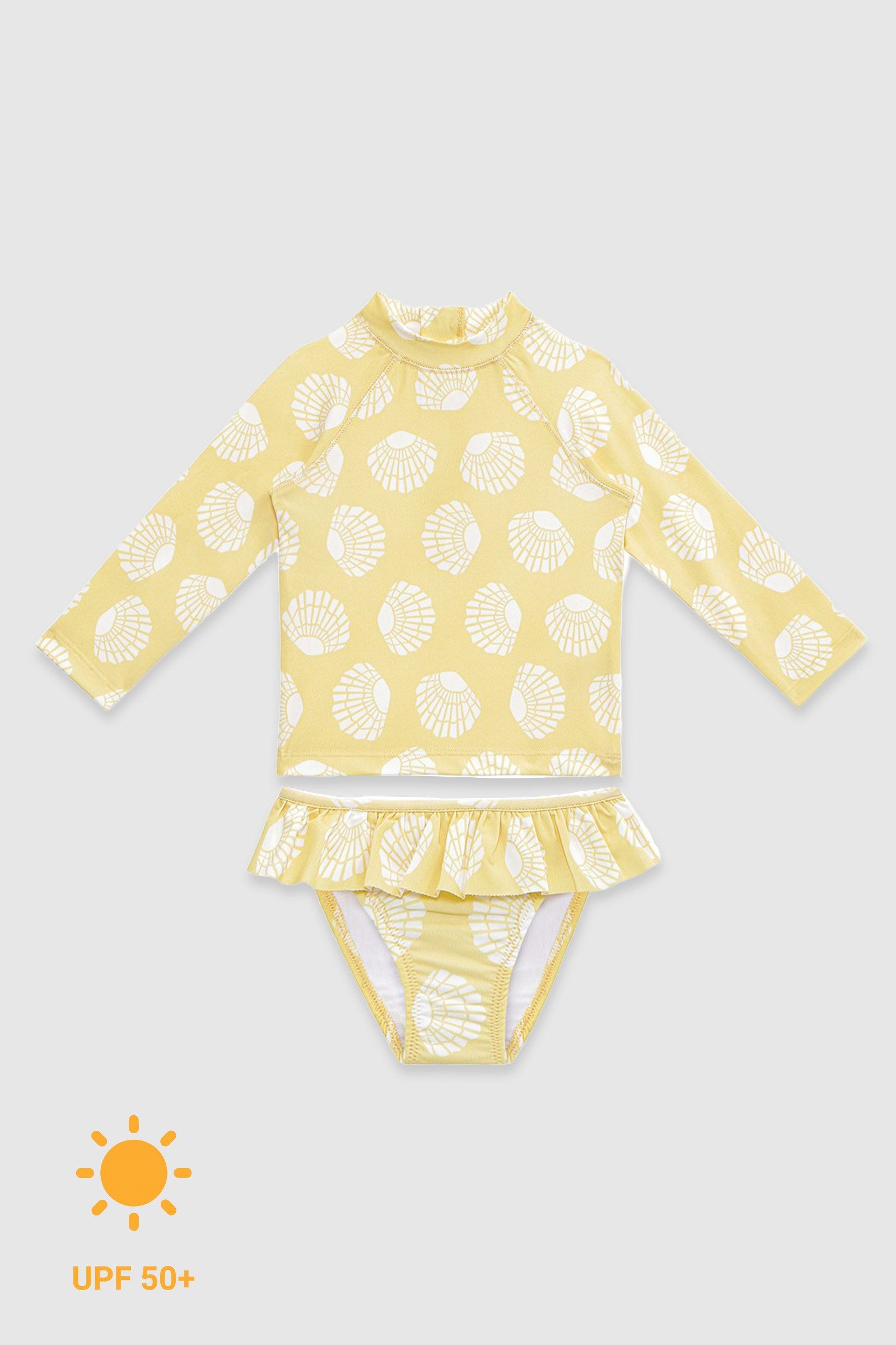 UV Korumalı Uzun Kollu Kız Bebek 2 Parça Mayo Seti Sunny Shells Mayo Sand Mother
