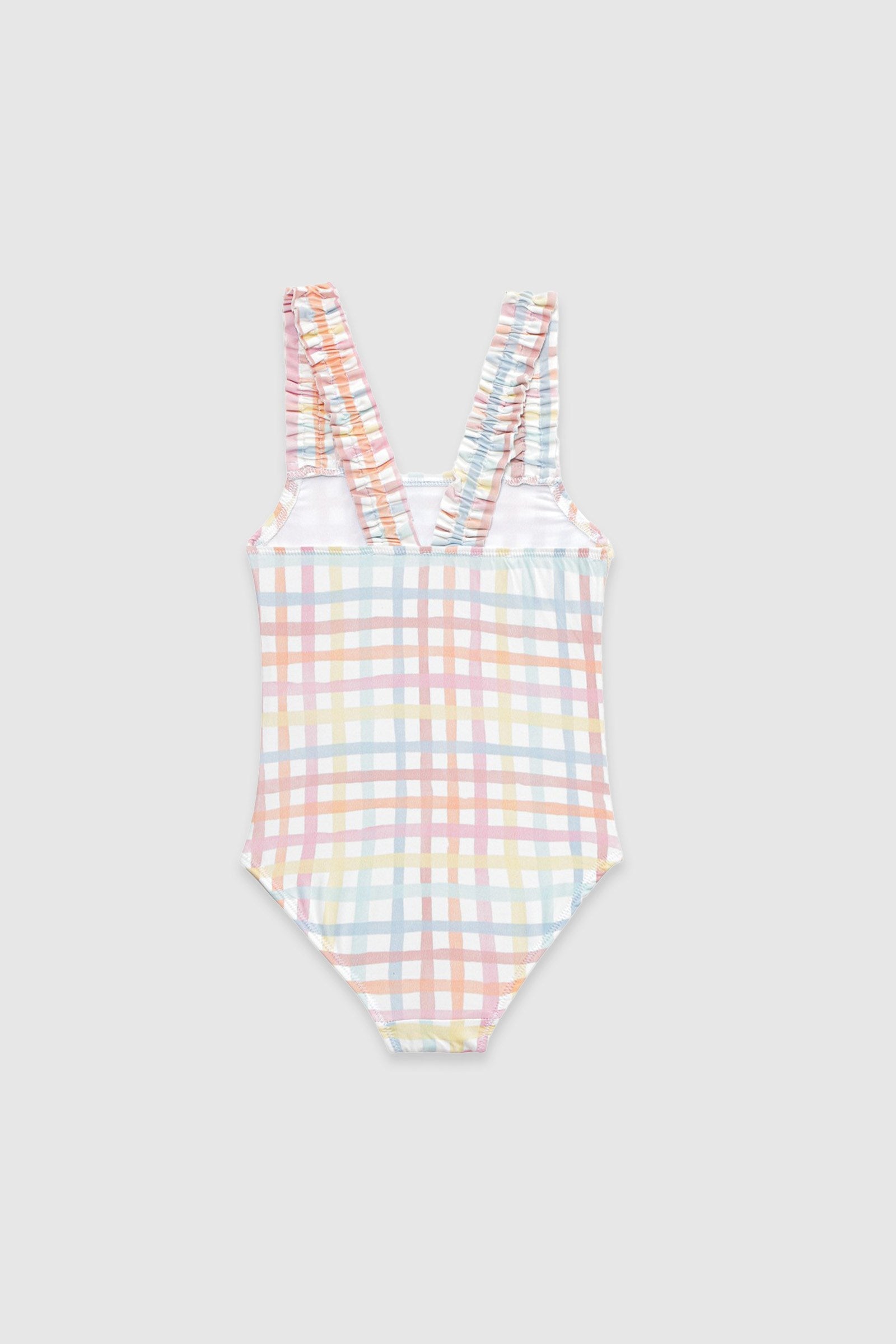 UV Korumalı Kız Çocuk Mayo Rainbow Gingham Mayo Sand Mother