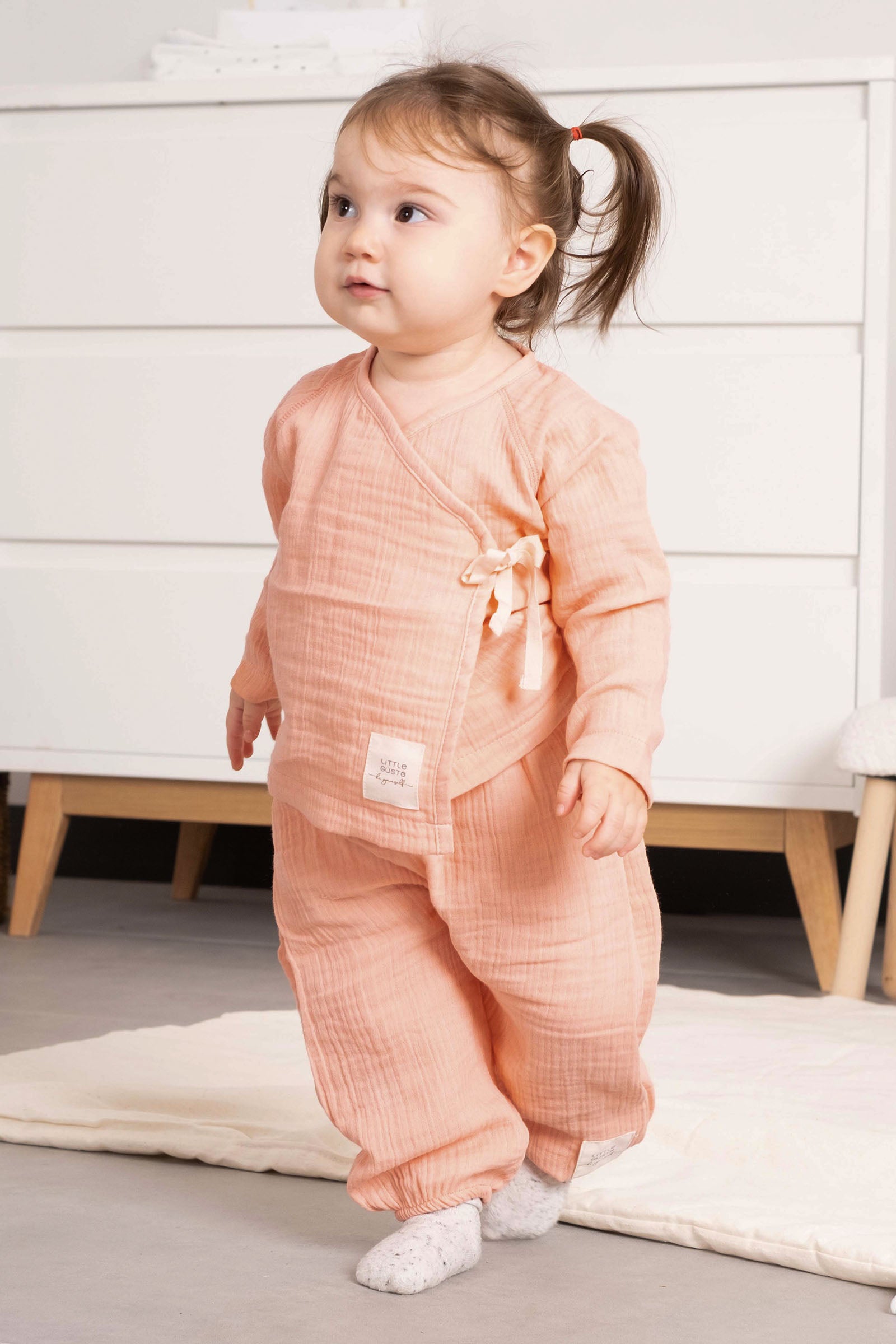 Organik Pamuk Müslin Kruvaze Bebek Takımı Pembe Takım Little Gusto